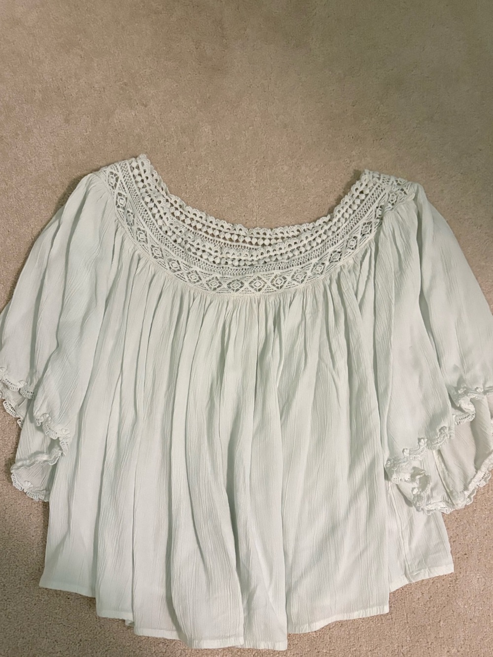 NWOT Boho Crochet Yoke Peasant Blouse in Light Mint - Women Tops